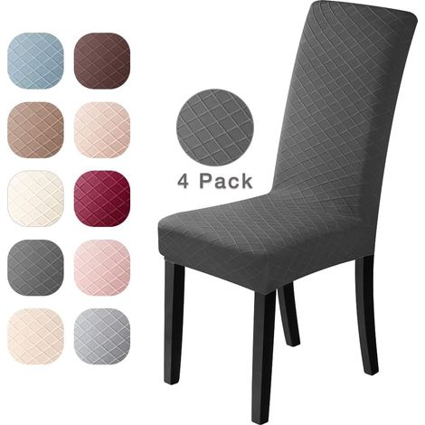Housse de Chaise 4 pièces Couverture de Chaise de Élasthanne Jacquard Pattern Housse de Salle à Manger Universel Housse de Protection, très Facile à Nettoyer et Durable (Gris Foncé) (1/5)