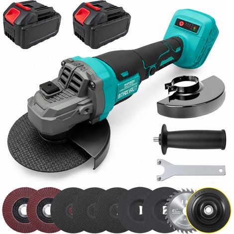 Meuleuse d'angle sans fil pour Makita batterie 18V Li-Ion, meuleuse professionnelle sans balai, 10000 tr/min, diamètre du disque 12,5 cm avec clé de meuleuse d'angle, avec 2 Batteries de 4,0 Ah (1/5)
