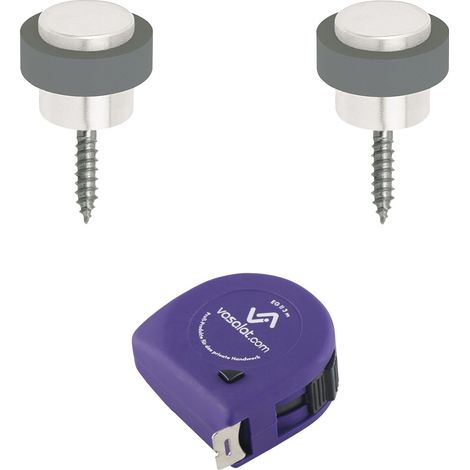 vasalat Türstopper Boden zum Schrauben ø 48mm, Höhe 38mm - runder Tür Stopper Boden mit Gummipuffer + Montagezubehör, Aluminium silber eloxiert - 2 Stück (1/3)