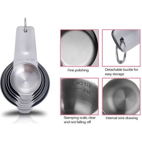 Cuillères et Tasses à mesurer - Acier Inoxydable - 7 en 1 - Empilable - Mesures gravées (1/4)