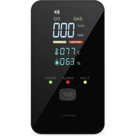 Détecteur de Monoxyde de Carbone 4 en 1 – Moniteur Numérique Portable, Détecteur Gaz Naturel avec Alarme CO pour Maison, Cuisine, Chambre (Noir) (1/5)