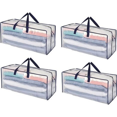 (Transparent, Lot de 4)Lot de 4 Sac Rangement Vêtements grand, Sacs Déménagement Pliable avec Sangles de Sac à Dos et Poignées Solides, Alternatives aux Cartons de Déménagement (1/4)