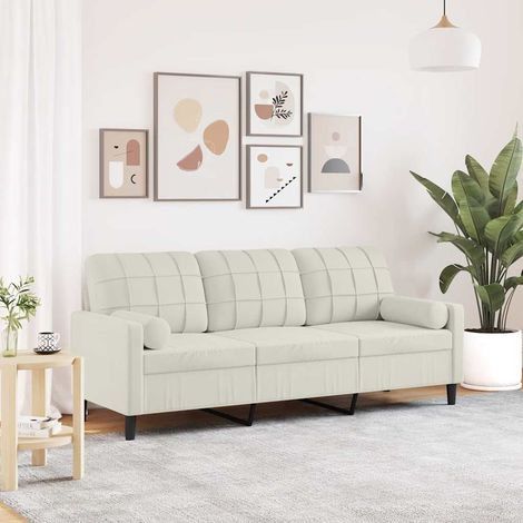Canapé 3 places en velours crème avec 2 oreillers décoratifs, 197 x 77 x 80 cm - PANGIVO (1/5)