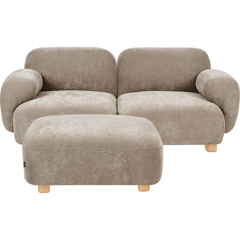 Sofá modular de 2 plazas de tela con otomana patas de madera repelente al agua moderno beige Amli