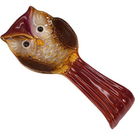 Cuillère en céramique support résistant à la chaleur pour cuisine, porte-cuillère hibou design original, accessoire de cuisine décoratif et pratique. (1/5)