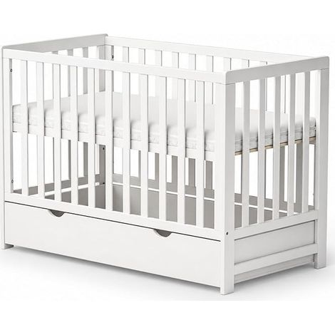 Lit Bébé en Bois Matelas 6cm Berceau Convertible 3 Positions 125x65x95 cm (120x60cm) (1/2)