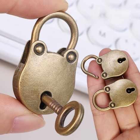 Lot de 2 mini cadenas et clés en bronze antique, petit cadenas en métal style rétro vintage avec clé (1/5)
