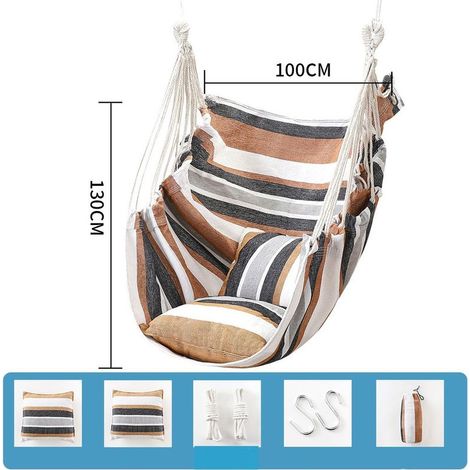 Sièges Suspendus Chaise suspendue Hamac 2 oreillers Inclus,Sangles et crochets solides pour une suspension facile suspendue en coton doux ensemble de chaises à Confort