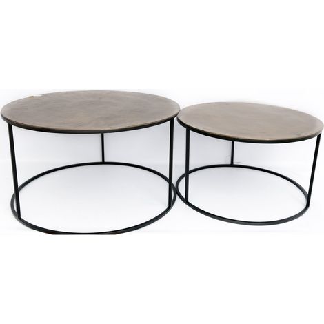 Table gigogne ronde en métal doré (lot de 2)