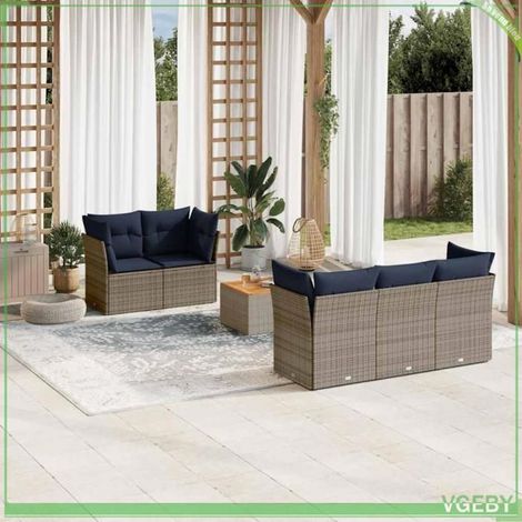 Salon de jardin - 3255816 - Résine tressée gris - 6 places modulable - Coussins déhoussables (1/5)