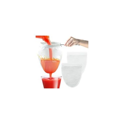 4 sachets de lait de noix avec support, réutilisables, 1 support, 3 sacs filtrants, pour filtrer les laits de noix végétaliens, les jus de légumes et les jus de fruits (1/5)