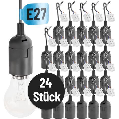 24 schwarze E27-Baustellenleuchten mit Schnellverbindern – E27-Leuchten mit Kabelklemmen – dekorative E27-Leuchten, max. 60 W, 250 V – E27-Baustellenleuchten, Baustellenleuchten für LEDs (1/5)