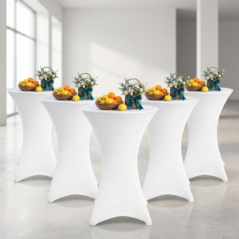 Wolketon Set di 5 coperture protettive Ø60 cm – Per tavoli alti rotondi e tavolini alti Bianco