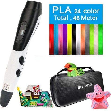 Kit stylo 3D + accessoires, stylo 3D avec écran LCD + 12 accessoires 3D de couleurs, cadeau DIY idéal pour les débutants