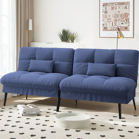 Comhoma – Canapé convertible 3 places en velours de coton – Dossier réglable 5 niveaux – Dimensions 174x55x72 cm – Pieds métalliques pour stabilité – Bleu