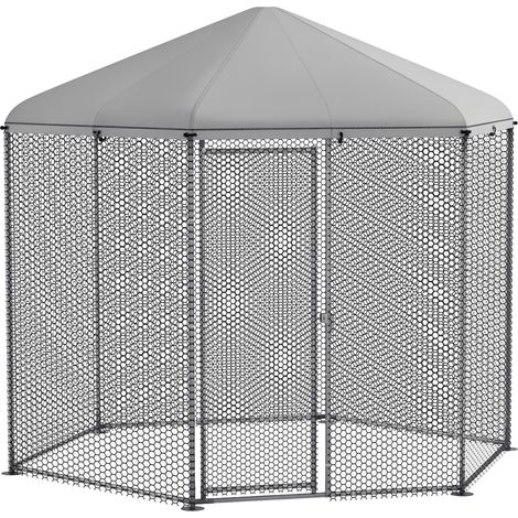 Enclos poulailler extérieur 5 m², volière grillagée 2,8L x 2,45l x 2,46H avec abri couvert pour 5 à 8 poules, parc à volailles