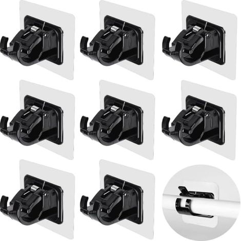 Ensemble de 8 Support Tringle Rideaux Tringle Rideau Support Rideau sans Percage Support de Tringle à Rideau Auto adhésif Convient pour Cuisine, Rideaux, Salle de bain, Chambre à Coucher