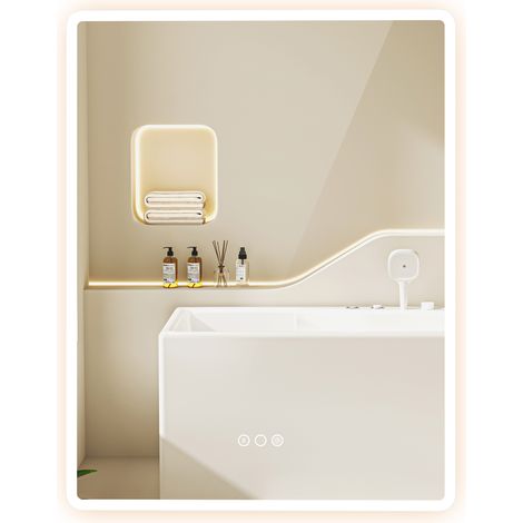 FIANAO – Miroir de salle de bain LED mural intelligent – double enceinte Bluetooth, anti-buée, verre trempé, luminosité réglable – 60 × 80 cm (1/5)