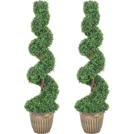 HOMCOM Set 2 Piante Finte di Bosso a Spirale 120cm con Vaso Incluso, Verde (1/5)