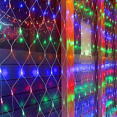 Jiubiaz Filet Lumineux LED 2x2M Multicolore Chaîne lumineuse avec 8 modes Rideau lumineux de Noël intérieur extérieur 200 LEDs (1/5)