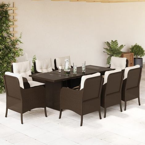 9-tlg. Garten-Essgruppe mit Kissen Braun Poly Rattan (1/5)