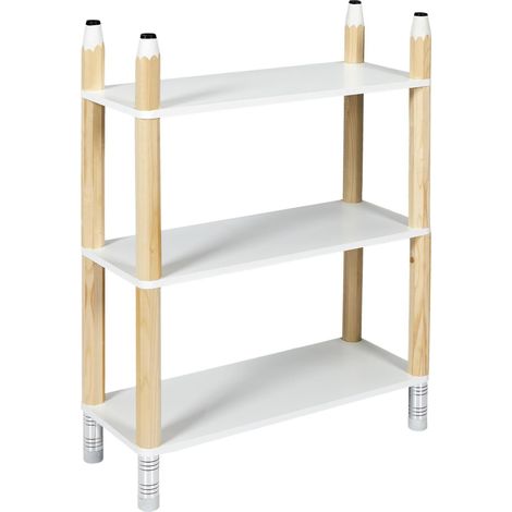 Étagère - HOME DECO KIDS - Crayon - 3 Étagères - Blanc et marron (1/5)