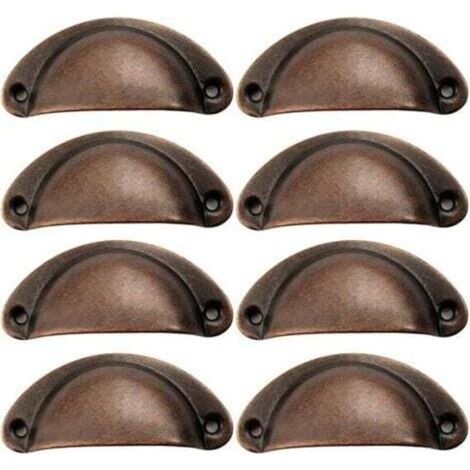 8-teiliges Set Muschelgriffe, Retro-Muschelgriffe, Schubladengriffe, Möbelgriffe für Kleiderschränke, Schränke, Schubladen (Antikrot)