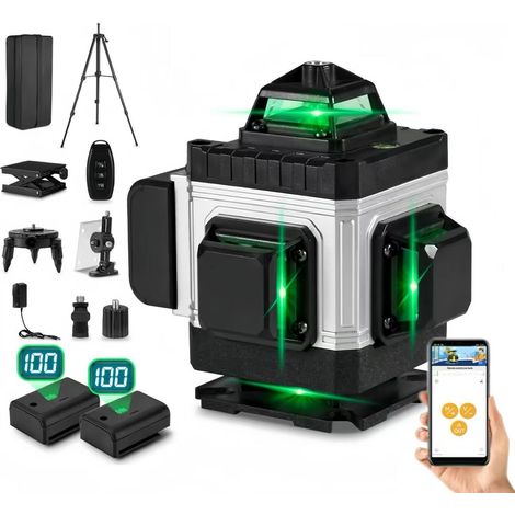 Niveau laser vert 4D-16 lignes,avec trépied,mise à niveau automatique ,Convient pour la décoration intérieure et l'accrochage de tableaux (1/5)