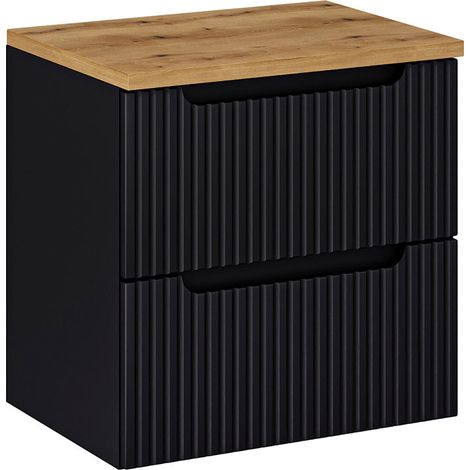 Mueble bajo lavabo 60cm 2 cajones encimera Riva Negro y Madera (1/4)
