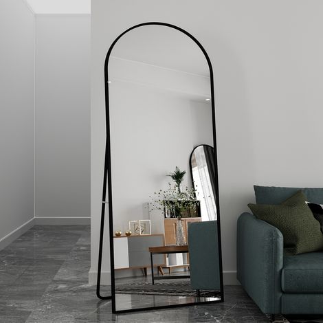 JOOKGBD- Gewölbter Ganzkörperspiegel 180x80 cm, Standspiegel aus Aluminium, Wandspiegel oder Boden Spiegel, Großer Spiegel für Schlafzimmer Wohnzimmer Flur, Aluminium, Schwarz