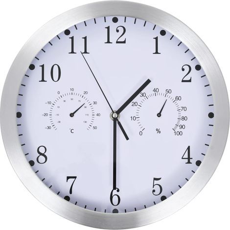 Horloge murale à quartz Hygromètre et thermomètre 30 cm Blanc DEC022254 (1/5)