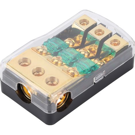Boîtier de distribution de fusibles audio 3 voies 1 entrée 0/4 AWG vers 4/8 AWG avec fusibles mini 60A pour voitures et bateaux (1/5)