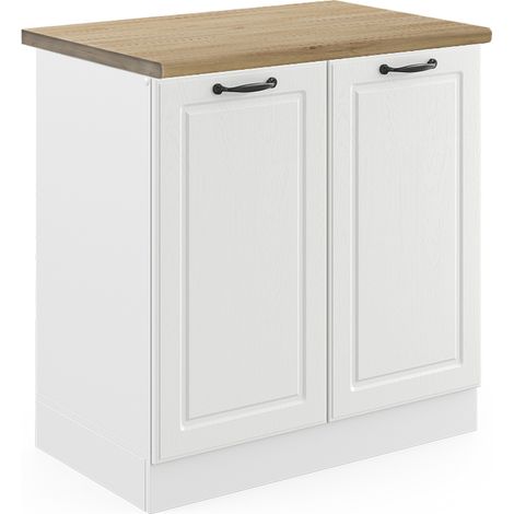 Spülenunterschrank R-Line, Weiß Landhaus, 80 cm , AP Eiche, Vicco