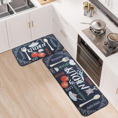 Set aus 2 Küchenteppichen (40 x 60 + 40 x 120 cm), wasser- und ölabweisend, für Flur, Esszimmer, Eingangsbereich und als Fußmatte (1/4)