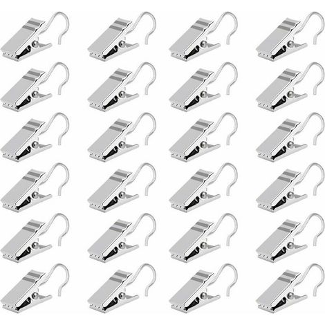 100 pcs Pinces à Rideaux Pinces à Rideaux Supports à Pinces à Rideaux à Usages Multiples avec Crochets Clips en Métal, Argent (1/5)