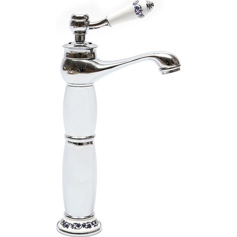 Rubinetto per lavabo in ottone anticato - Retro - Rubinetto per bagno - Miscelatore girevole a 360° - Miscelatore monocomando anticato - Rubinetto per bagno - Acqua calda e fredda - Argento