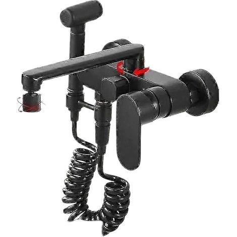 Robinet de cuisine mural noir mat avec bec long pour baignoire et bidet - Mitigeur eau chaude/eau froide entièrement métallique