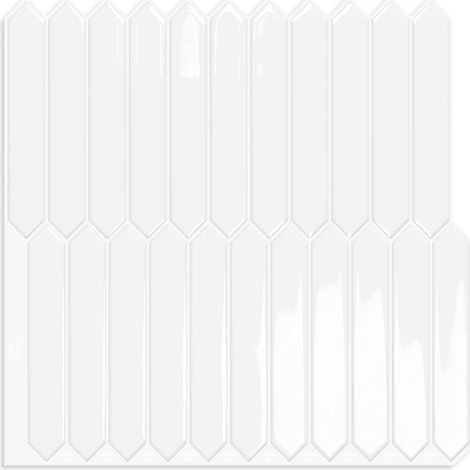 Carrelage Hexagonal Long à Décoller et Coller(10-Pièces,30,5 × 30,5cm) Blanc feuilles de carrelage mural autocollant pour cuisine, salle de bain, cheminée (1/5)