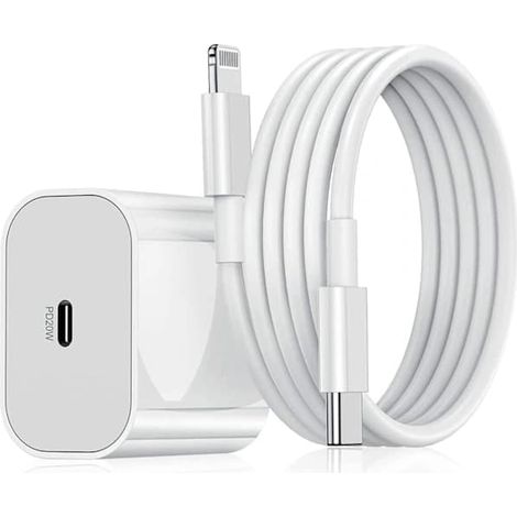 Chargeur rapide iPhone 20 W USB-C avec câble de charge de 2 m - Blanc (1 adaptateur + 1 câble) (1 chargeur et 1 câble de charge de 2 m) (1 chargeur (1/4)