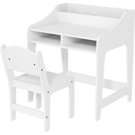 Ensemble bureau et chaise pour enfant 3 à 8 ans avec compartiments et étagères ouverts, blanc (1/5)