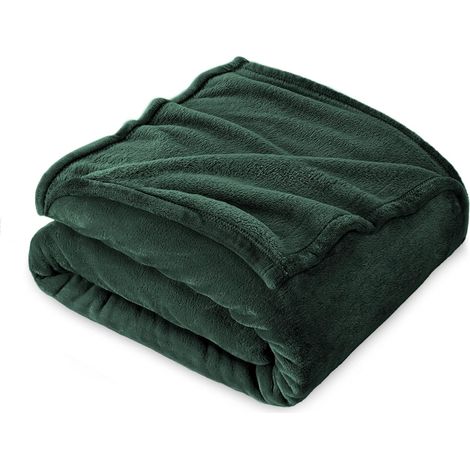 Manta de franela polar de 160 × 210 cm, verde oscuro, gruesa, suave, cálida, de alta calidad, para cama doble.