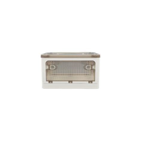 Boîte de rangement pliable en plastique – Petit format – Porte latérale – Transparent – Blanc – Roulettes amovibles (1/5)