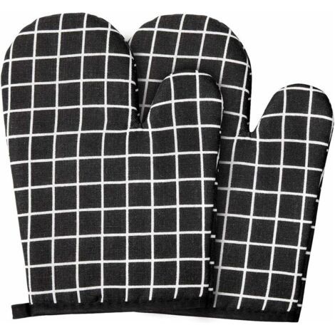 BUNTHAUS Gant anti-chaleur　Gants de Four en Coton Doublure, 1 Paire de Gants de Cuisine Anti Chaleur pour Barbecue Cuisine Grillade Cuisson, NoirGant anti-chaleur (1/5)