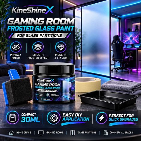 Cloison vitrée pour salle eSports KineShineX : peinture dépolie, revêtement occultant, verre transparent avec effet buée (1/4)