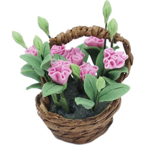 Œillets miniatures en argile à l'échelle 1:12, imitation de fleurs, pour panier en osier, décoration de maison de poupée (1/5)