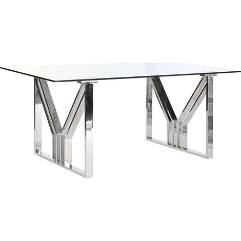 Table de salon en verre et métal pour déco moderne - Argenté éclatant et verre cristallin (1/5)
