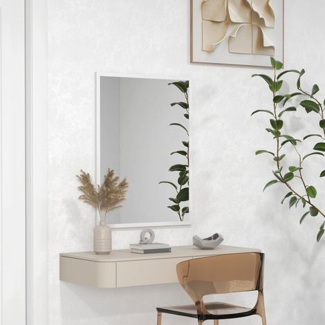 Rechteckiger Wandspiegel 60 x 80 cm, MDF-Rahmen, ideal für Badezimmer, Wohnzimmer oder Schlafzimmer, weiß