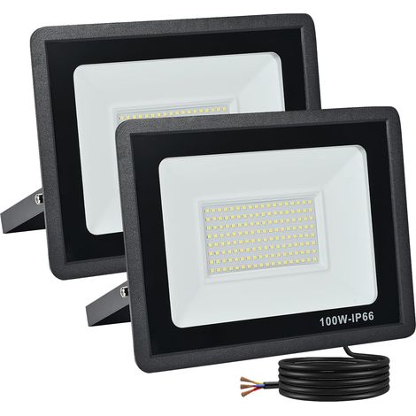 Projecteur LED Exterieur,100W 10000LM Spot LED Extérieur,3500K Projecteur Exterieur Led,IP66 Etanche Eclairage de Sécurité pour Jardin,Garage,Cour,Parking (Blanc chaud-2pcs,100W)