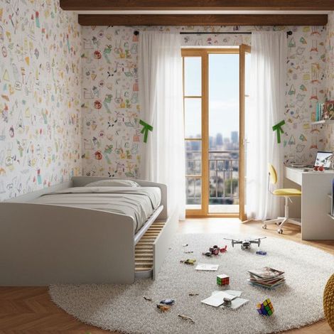 Divano letto 1 piazza e mezza con secondo letto estraibile - Ideale per camerette - Ecru cappuccino (1/5)
