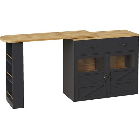 Tavolo bar estensibile girevole a 360° con contenitore 138-204x39x104 cm nero HOMVRA (1/5)
